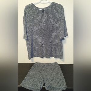 Shein Essence Drop Shoulder Ribbed Knit Tee and Biker Shorts